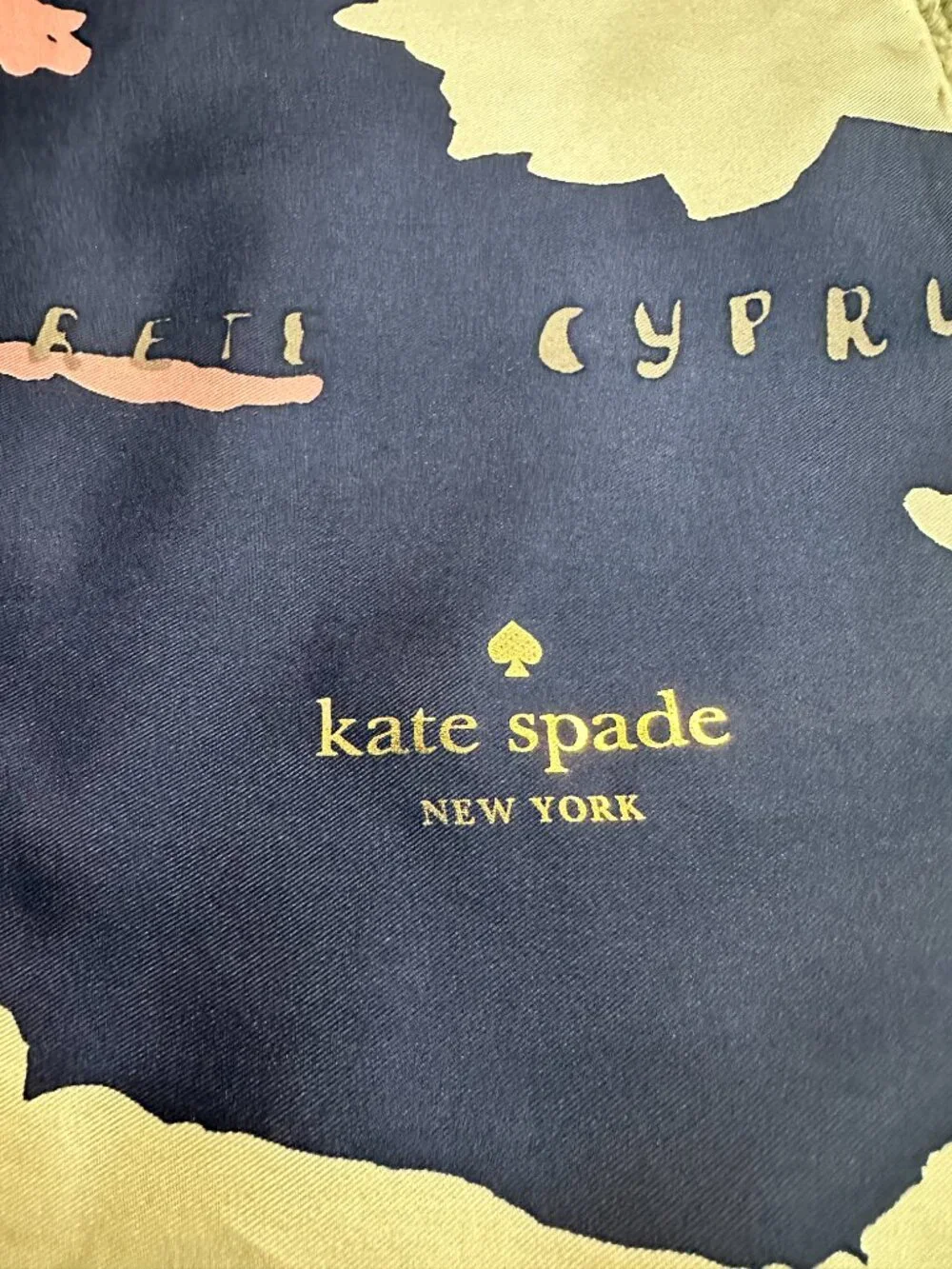 Kate Spade Going Places Silk Scarf Europe Map Navy Blush Gold Foil 34x34 Rare